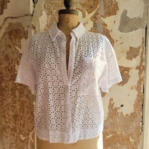 Marled Ivory Eyelet Lace Top